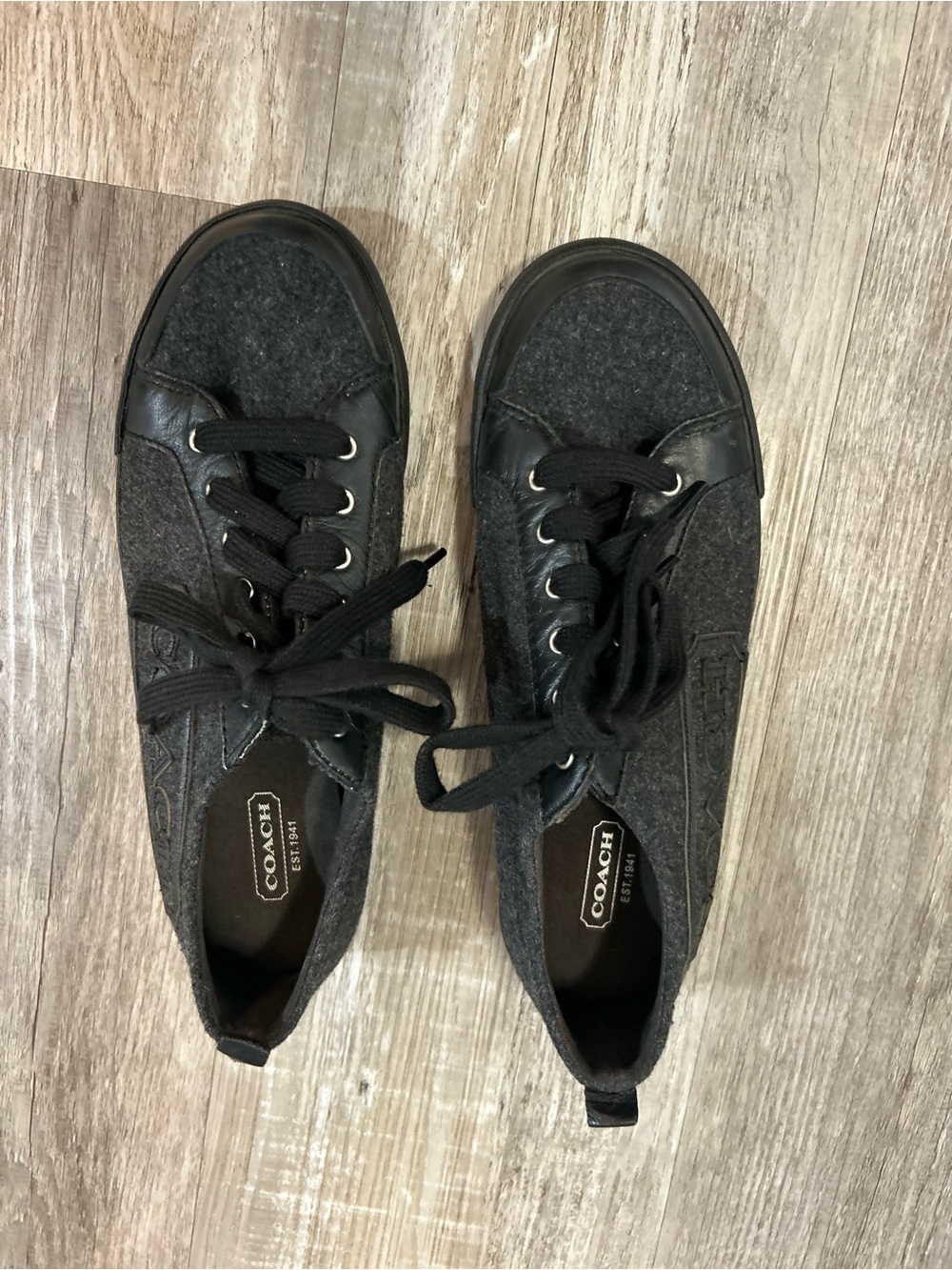 Coach Charcoal Gray Felt Low-Top Lace-Up Sneakers
